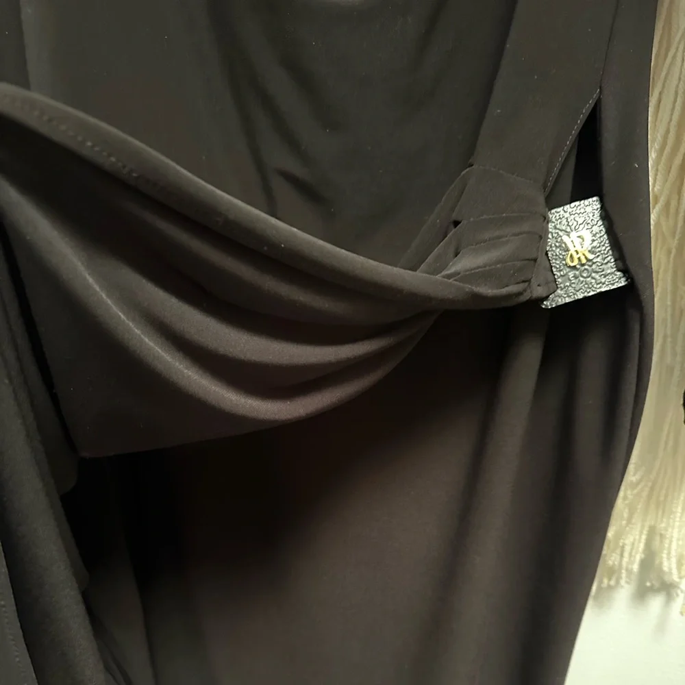 Joseph Ribkoff Faux Wrap Black Dress Womens Size 14 Long Sleeve Cowl Neckline - Picture 4 of 6